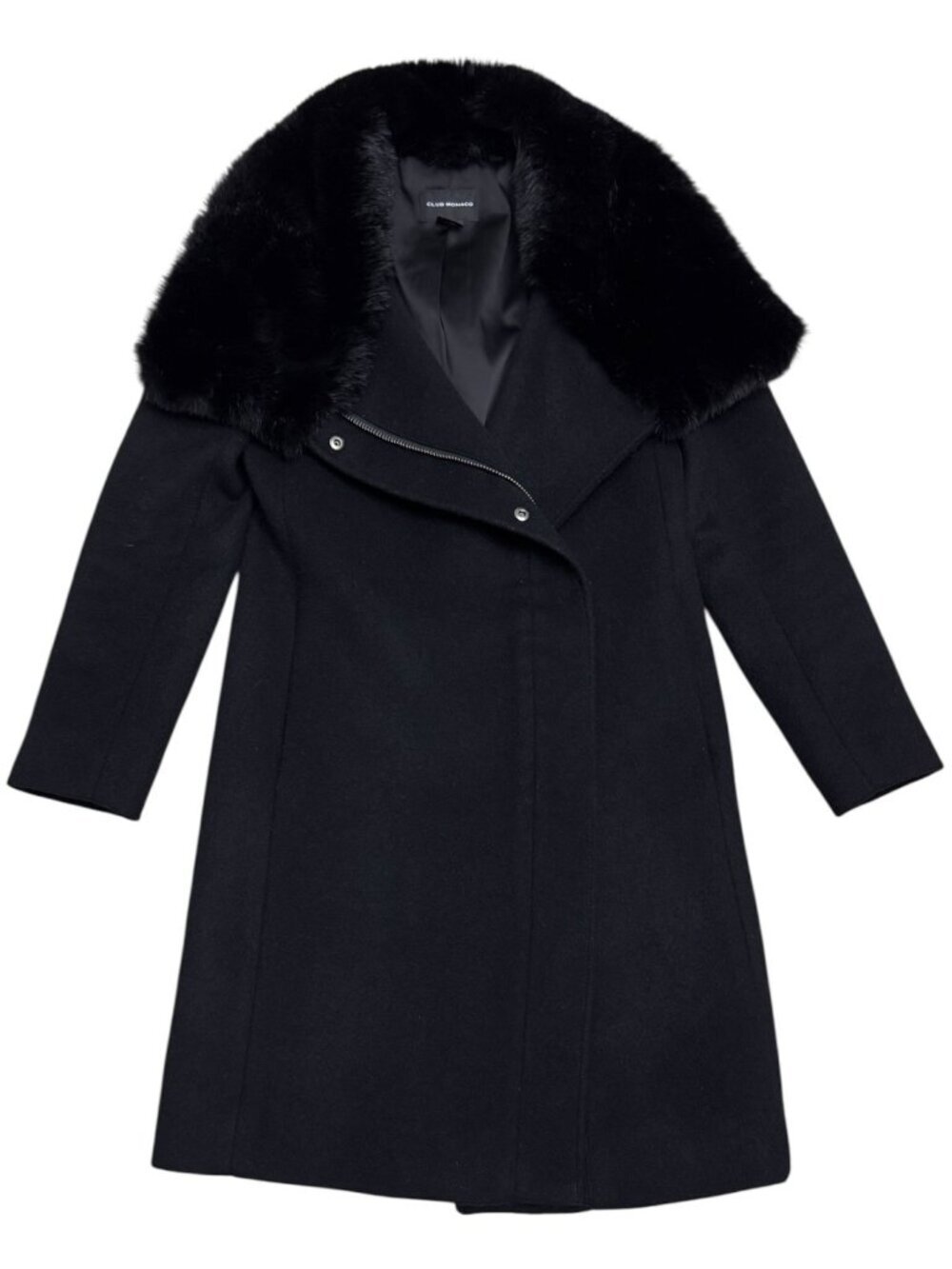 CLUB MONACO Pea Coat Faux Fur WOOL Luxury Designer Winter Business Womens XS